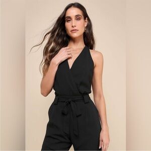 A18 NWT‎ Lulus In the City Black Surplice Sleeveless Jumpsuit